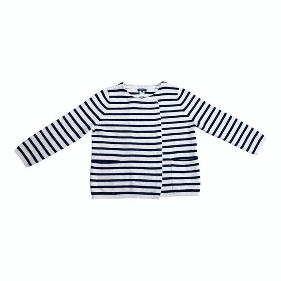 Demy Lee Cashmere Navy & Cream Striped Cardigan Small - Picture 1 of 4